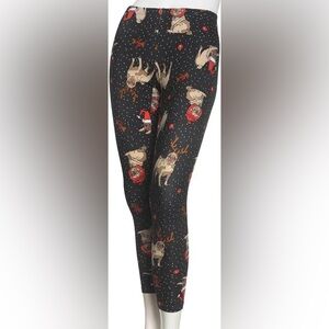 No Comment Pug Print Christmas Leggings Medium (Bin b)